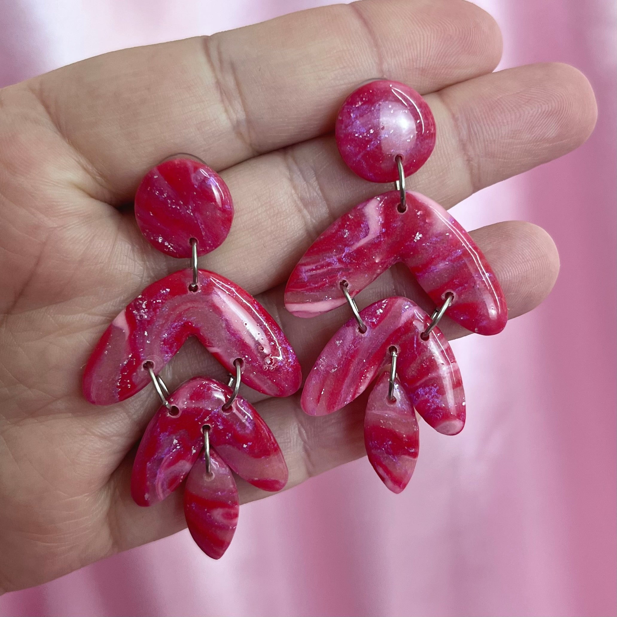 Handmade tiered red clay earrings