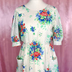 1980s does 50s White floral dress, handmade, size 12