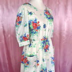 1980s does 50s White floral dress, handmade, size 12