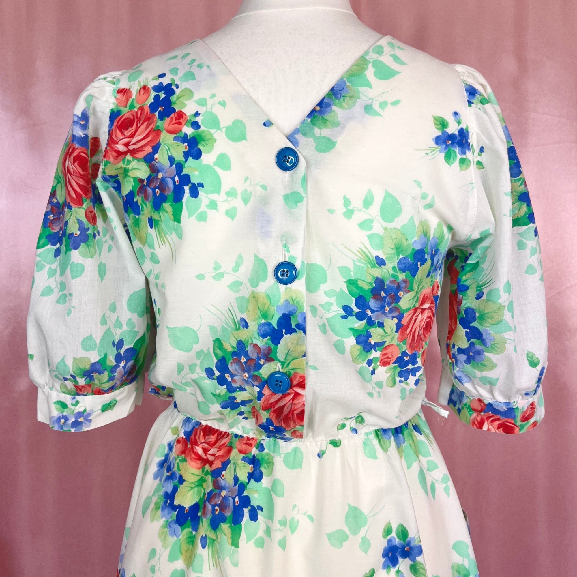 1980s does 50s White floral dress, handmade, size 12