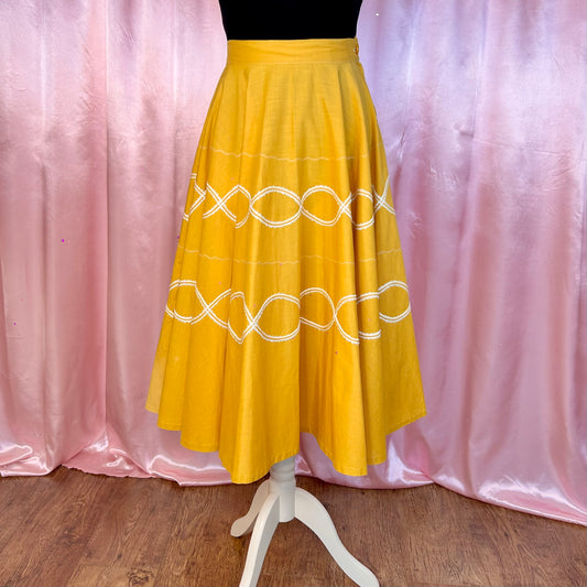 1950s Yellow circle skirt, Handmade, size 8/10