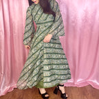 1970s Green patterned maxi dress, by Quad, size 12