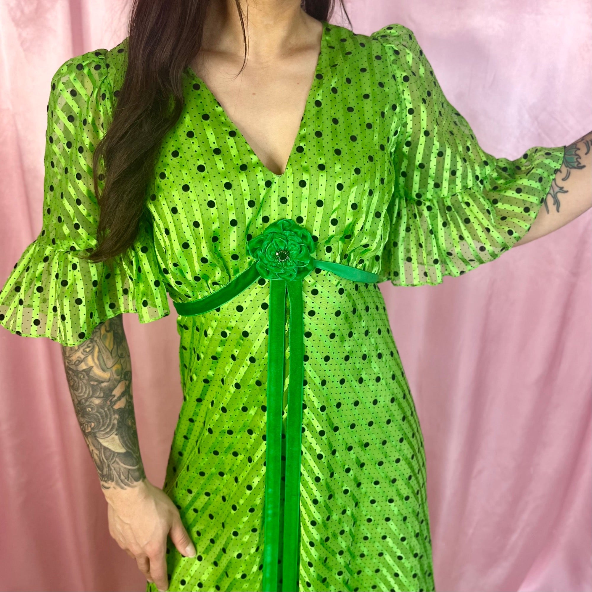 1970s Polka dot maxi dress, Handmade, size 8