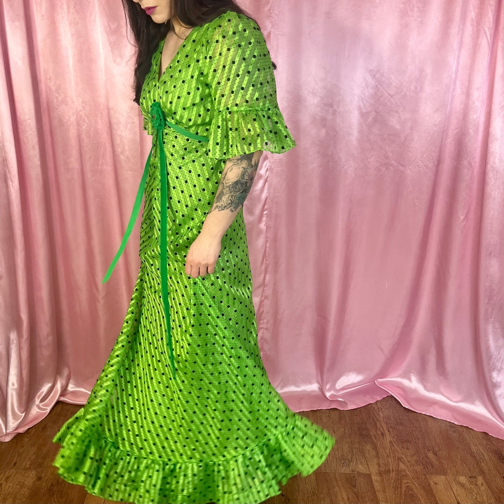 1970s Polka dot maxi dress, Handmade, size 8