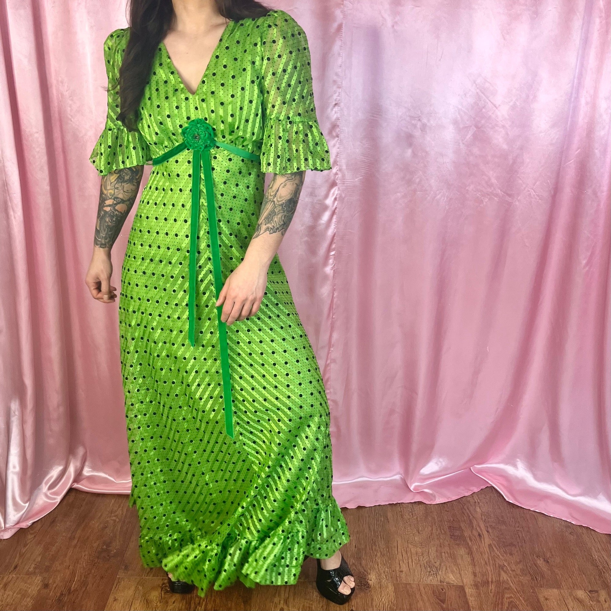 1970s Polka dot maxi dress, Handmade, size 8