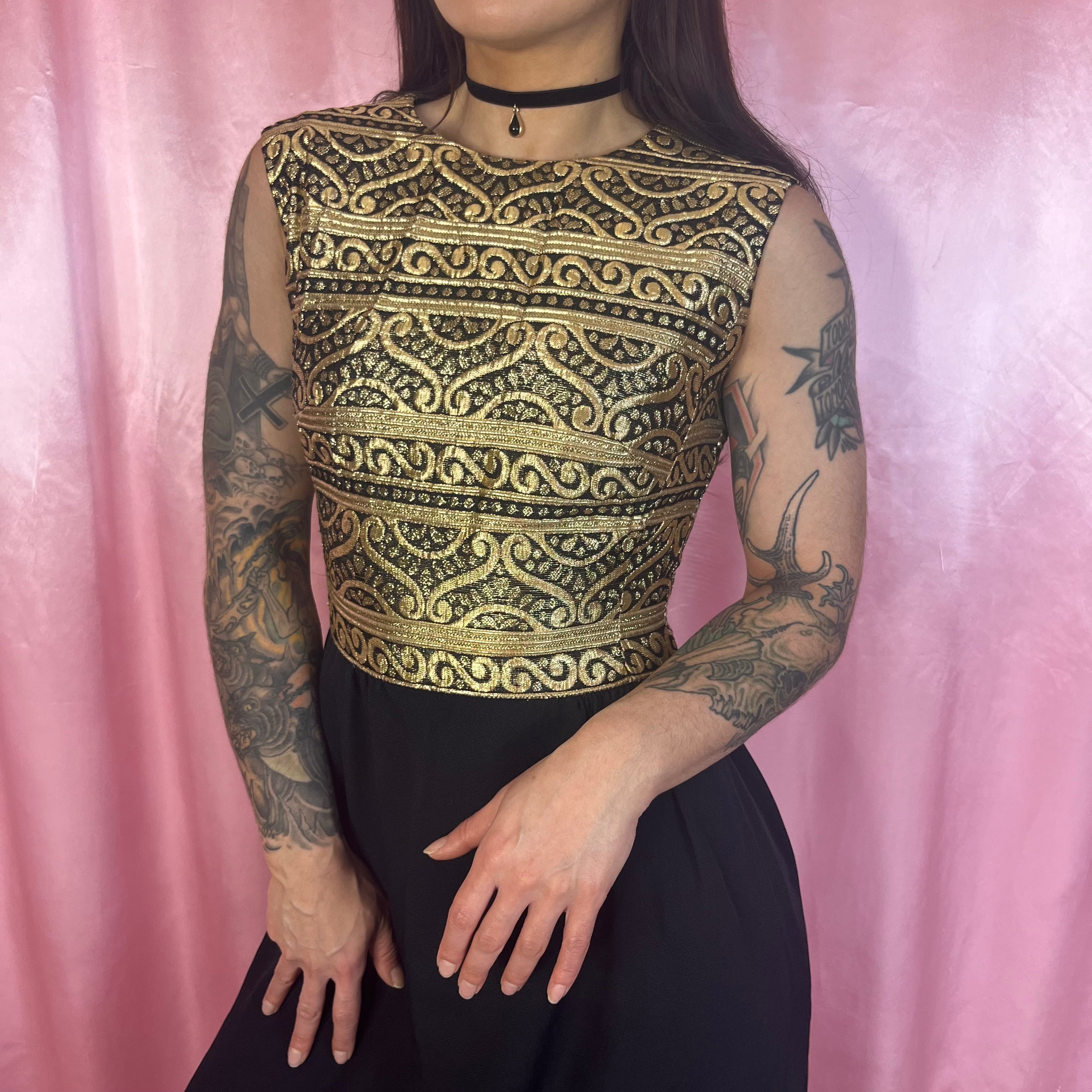 1960s Black & Gold dress, by Kitty Copeland, size 8
