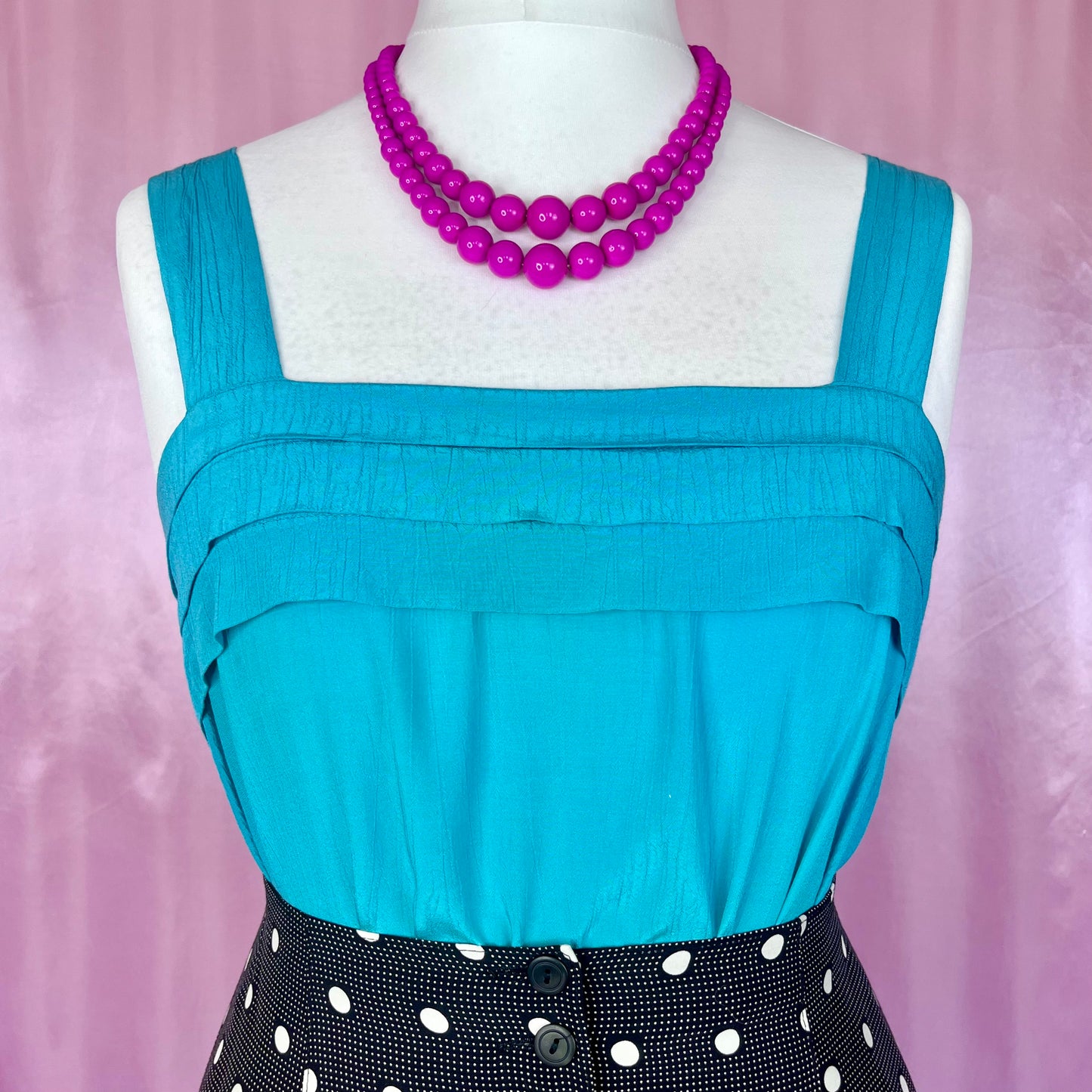 1980s Turquoise crinkle top, by Grote, size 14