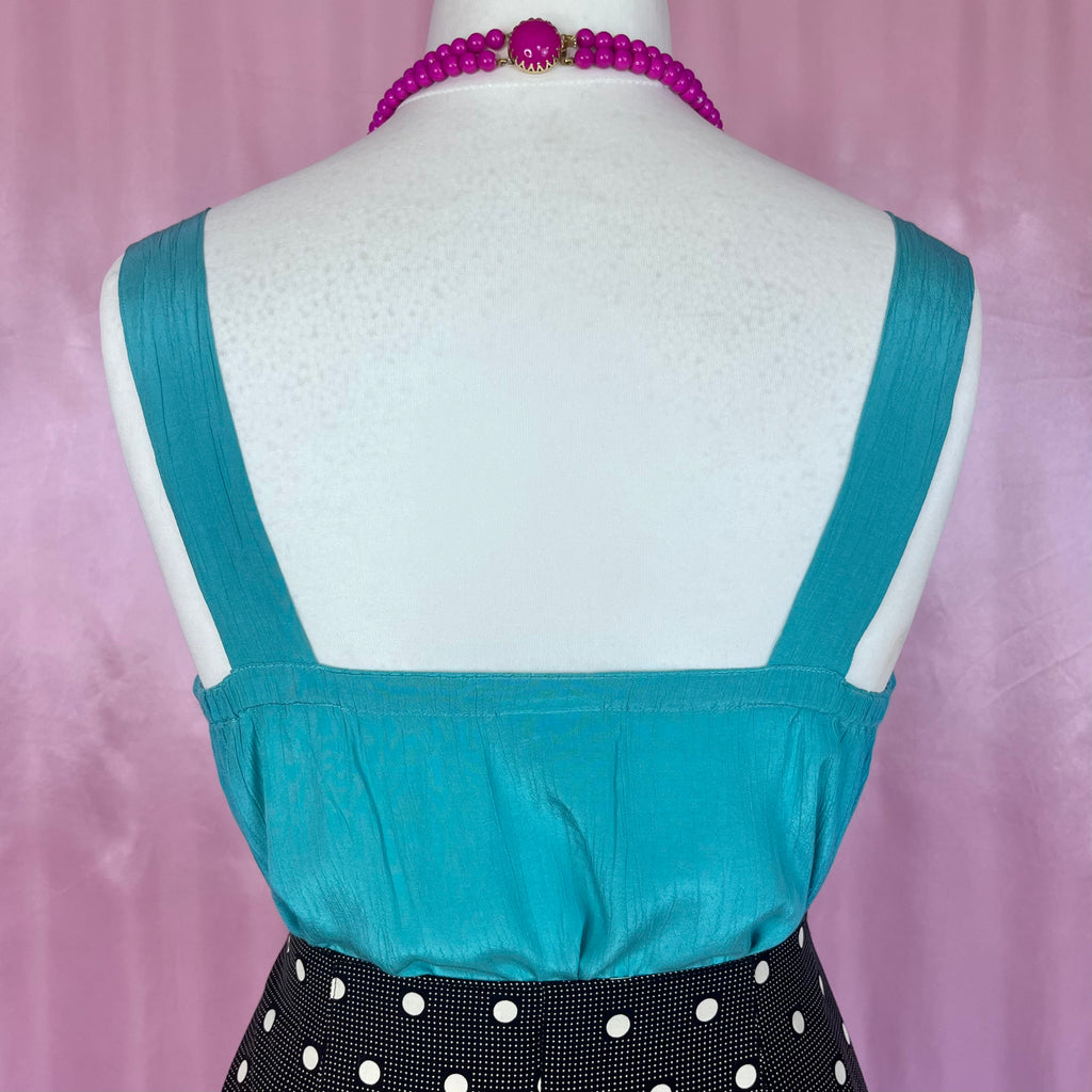 1980s Turquoise crinkle top, by Grote, size 14
