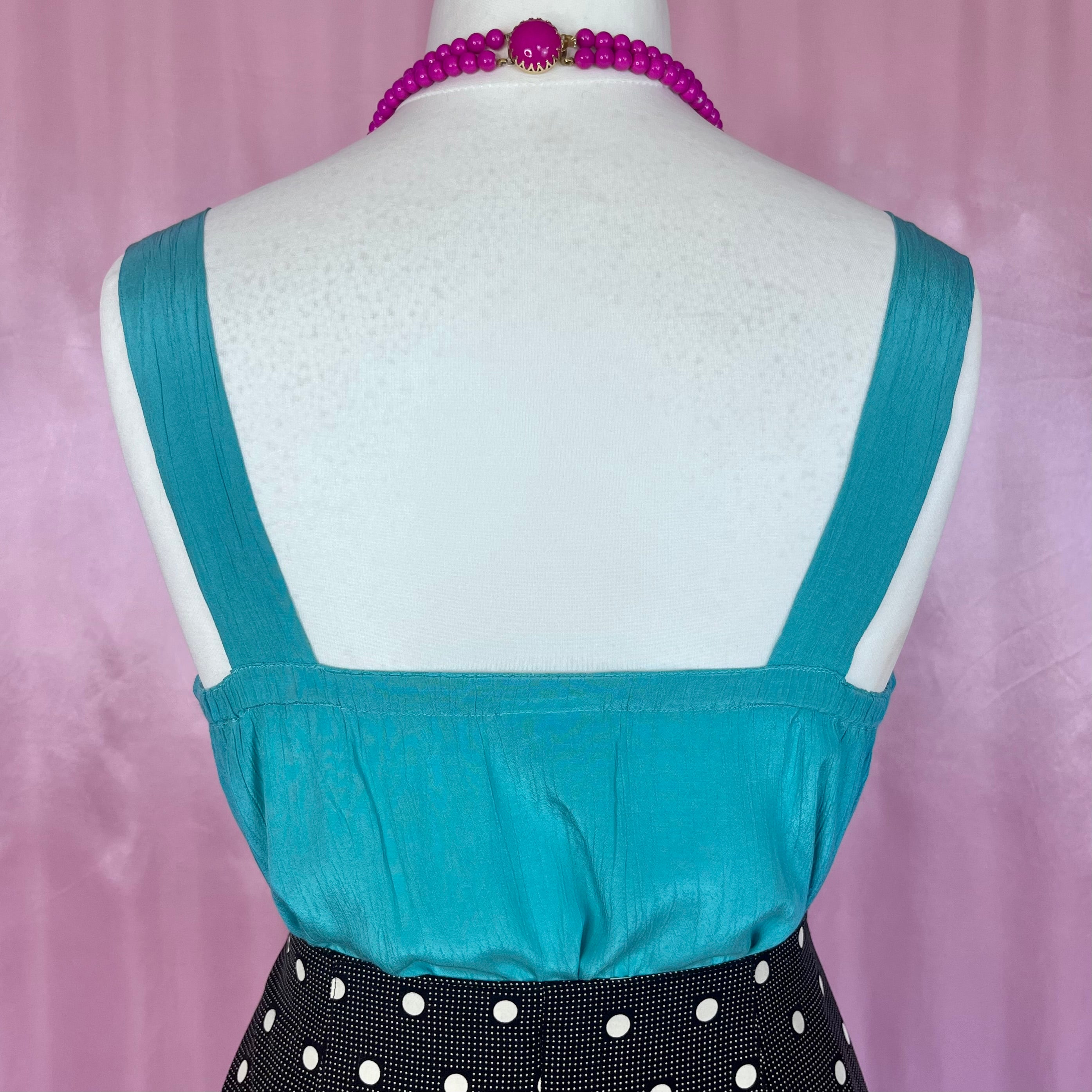 1980s Turquoise crinkle top, by Grote, size 14