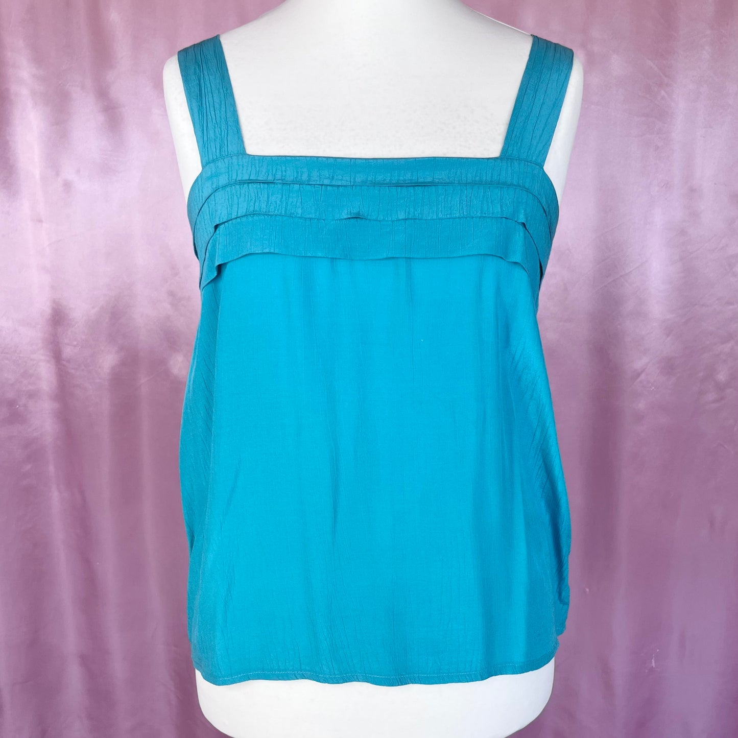 1980s Turquoise crinkle top, by Grote, size 14