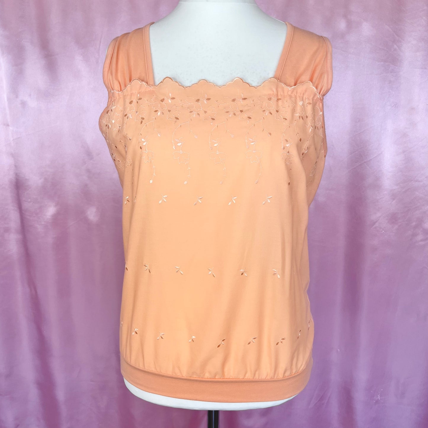 1980s Peach sleeveless tee, by Crea Style, size 14