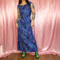 1960s Blue patterned maxi dress, by Cresta, size 10