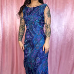 1960s Blue patterned maxi dress, by Cresta, size 10