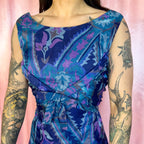 1960s Blue patterned maxi dress, by Cresta, size 10