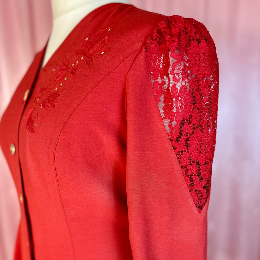 1980s Red embellished blouse, unbranded, size 16