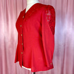 1980s Red embellished blouse, unbranded, size 16