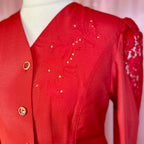 1980s Red embellished blouse, unbranded, size 16