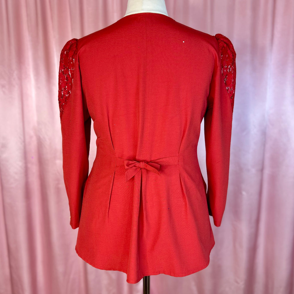 1980s Red embellished blouse, unbranded, size 16