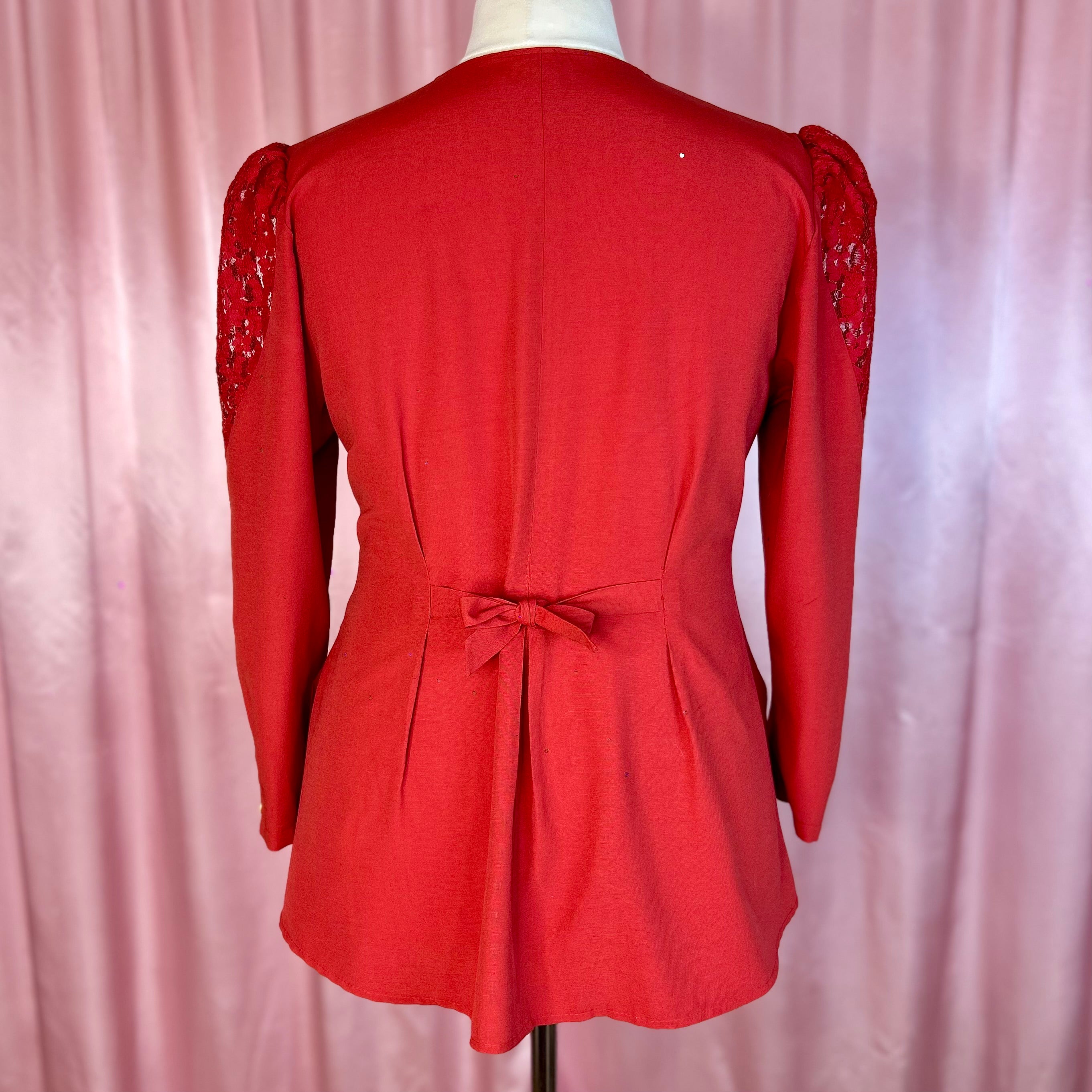 1980s Red embellished blouse, unbranded, size 16