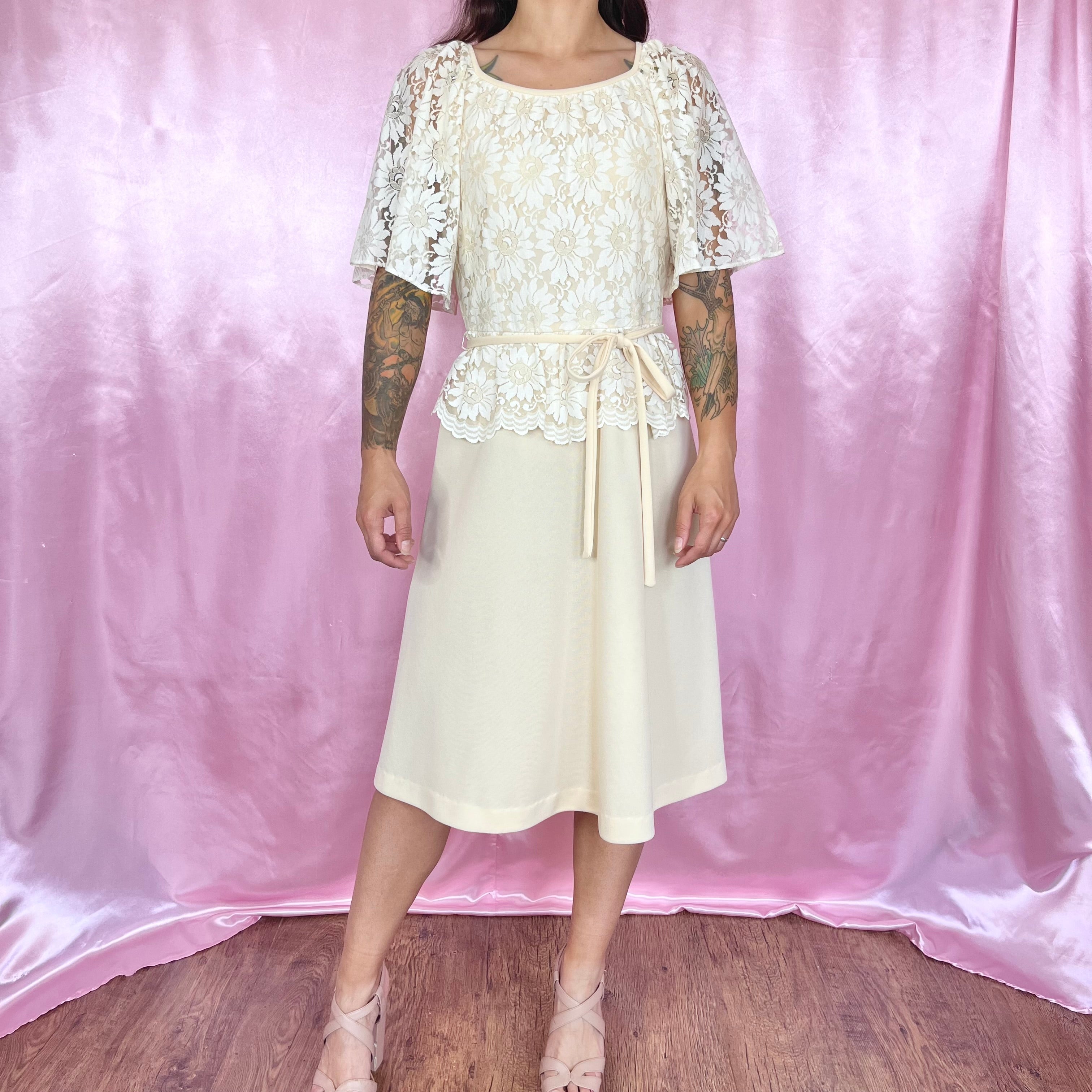 1970s Lace peplum dress, Dandi by Berketex, size 8