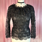 1980s black lacey top, Handmade, size 8