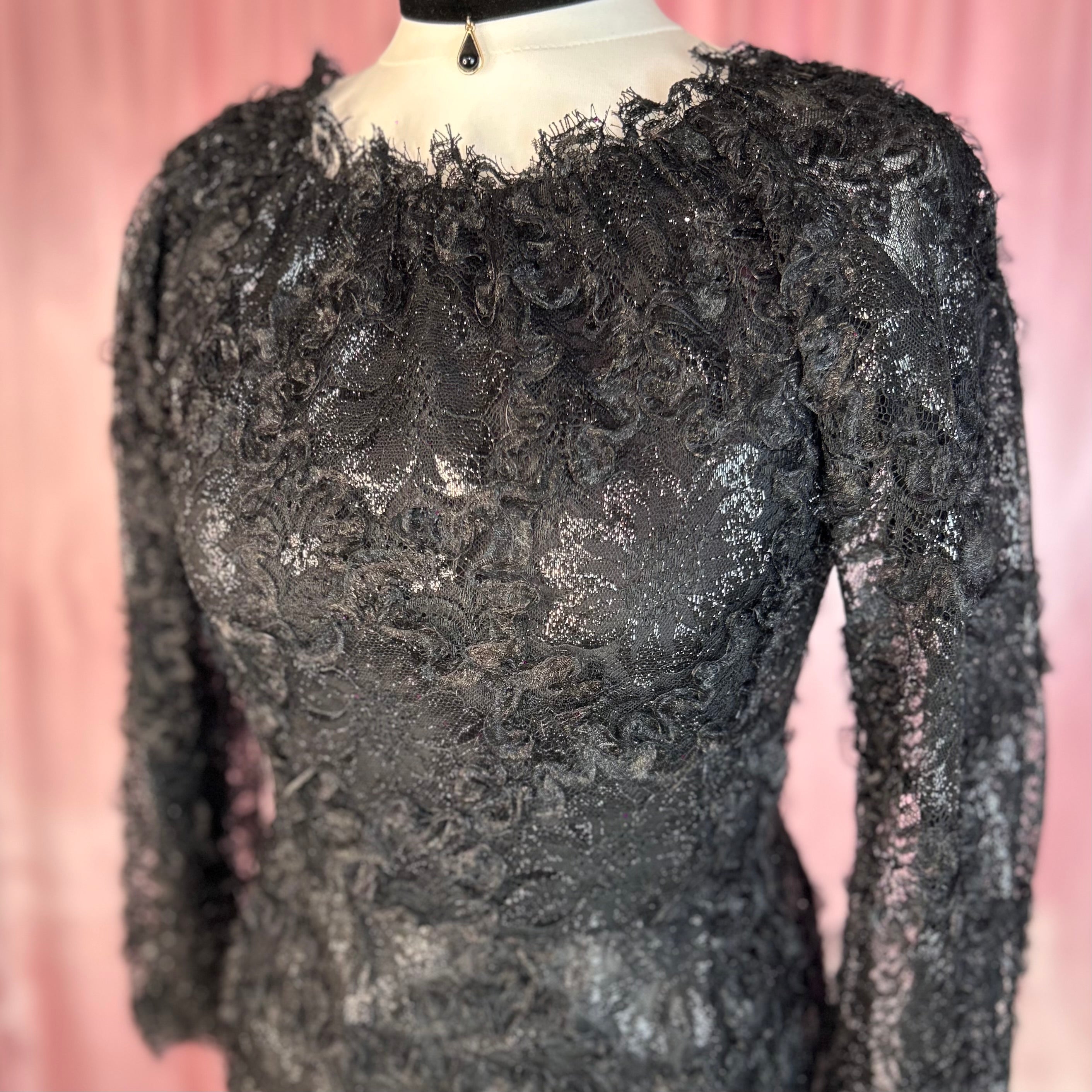 1980s black lacey top, Handmade, size 8