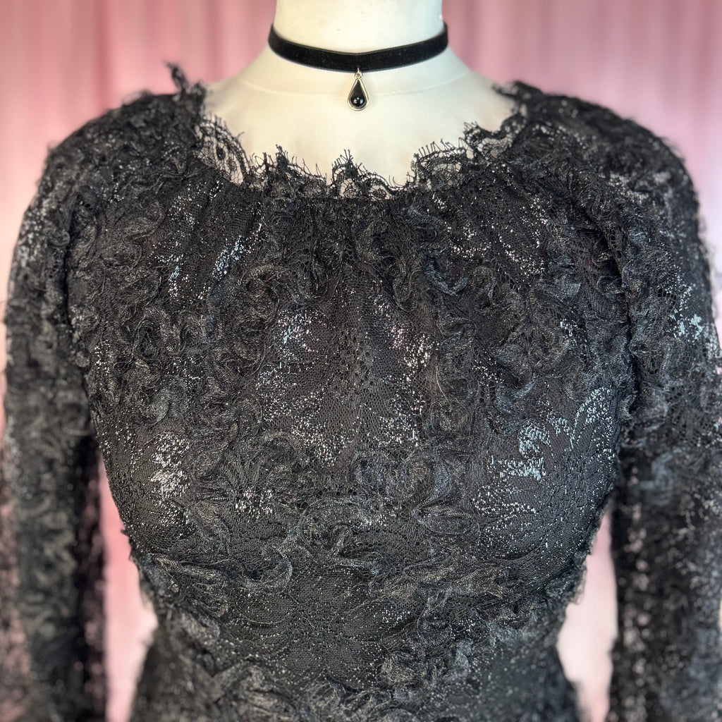 1980s black lacey top, Handmade, size 8