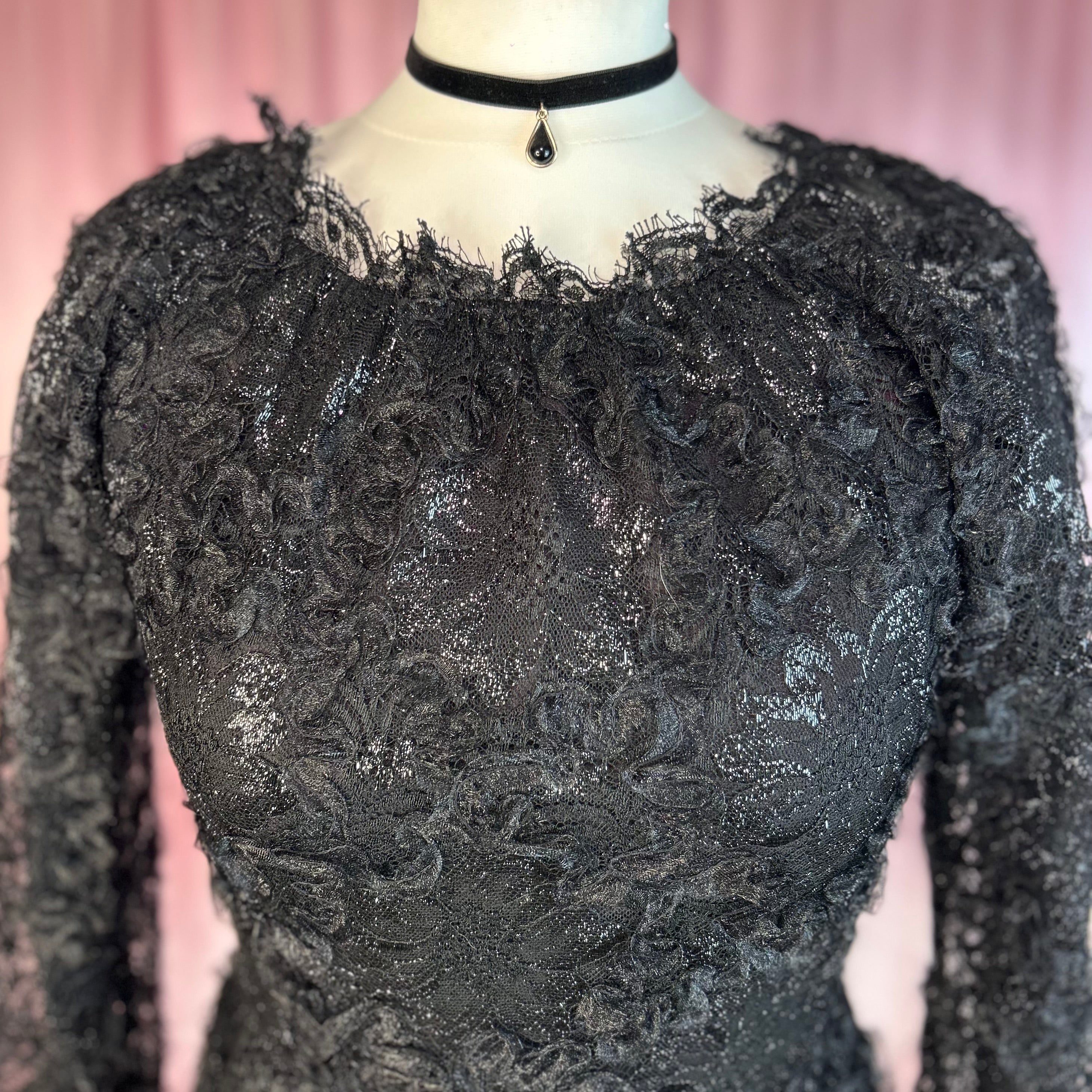 1980s black lacey top, Handmade, size 8