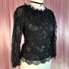 1980s black lacey top, Handmade, size 8