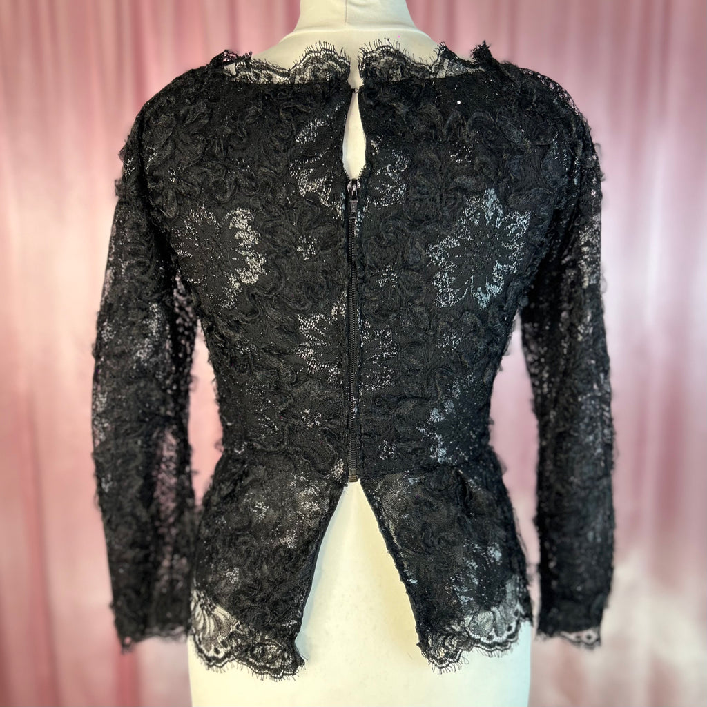 1980s black lacey top, Handmade, size 8