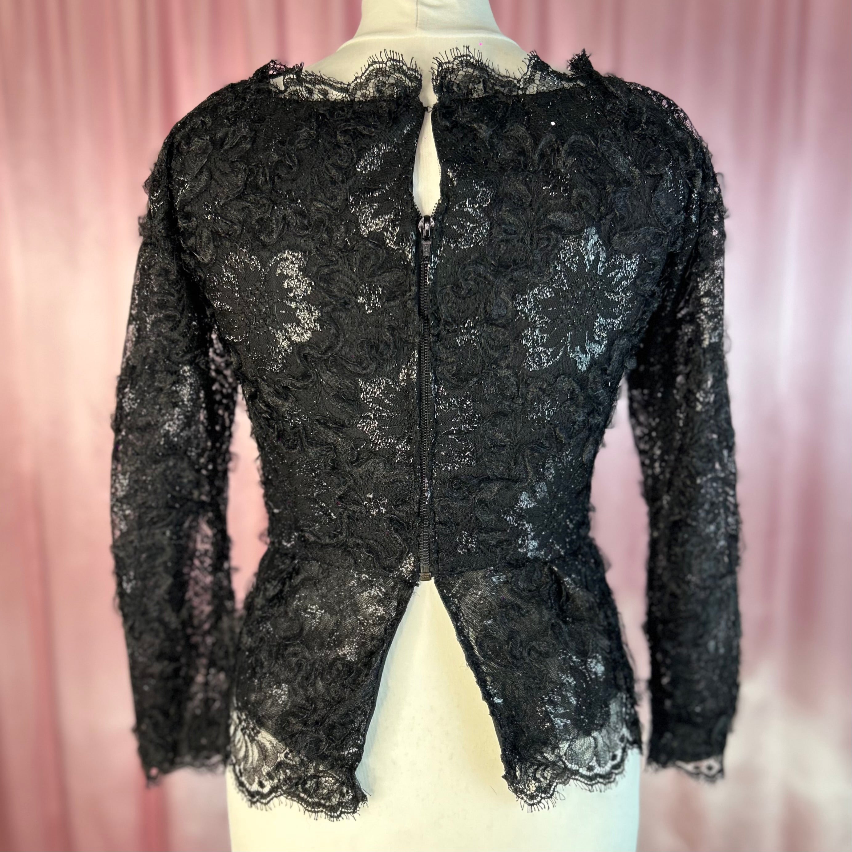 1980s black lacey top, Handmade, size 8