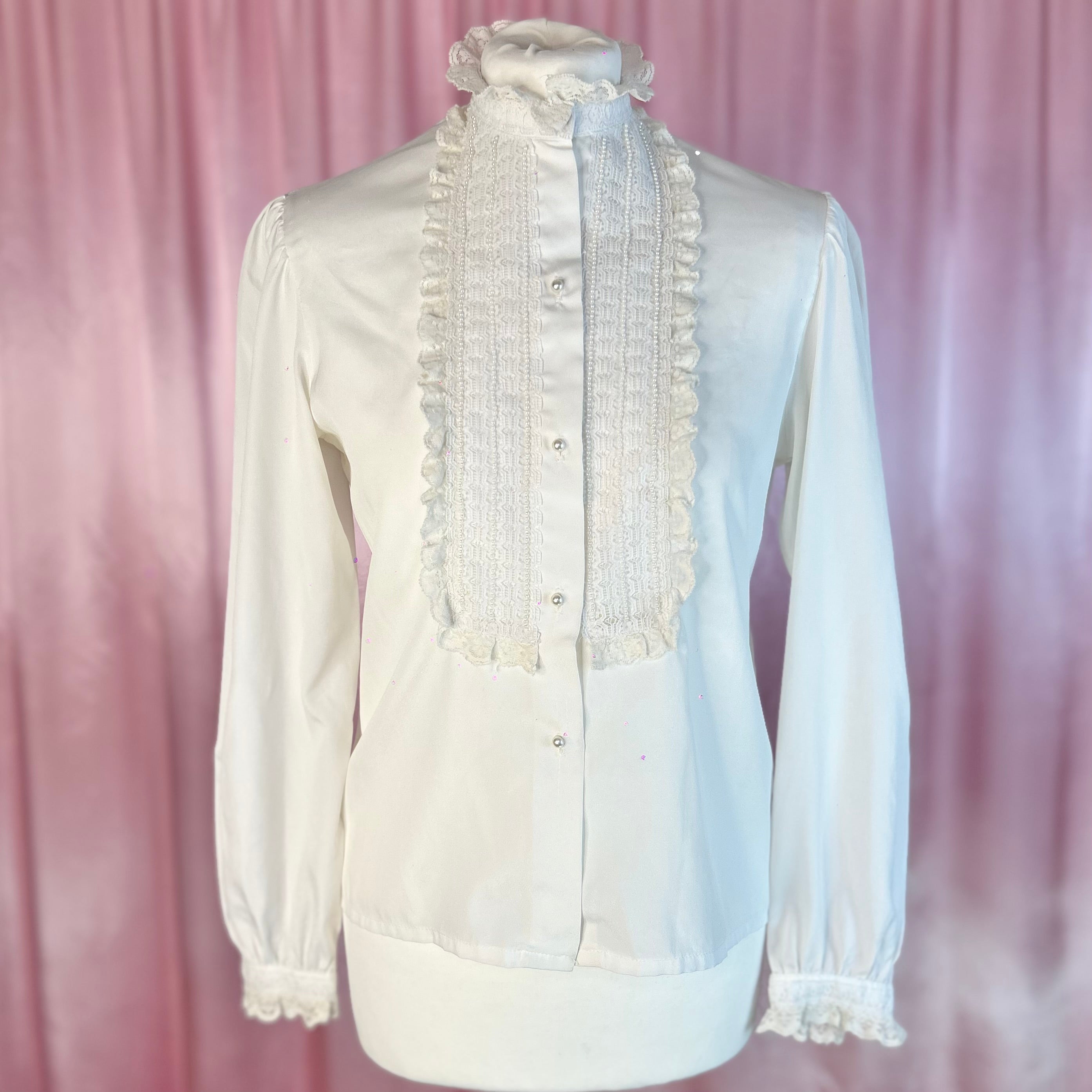1980s White lace bib blouse, by RD#2, size 8