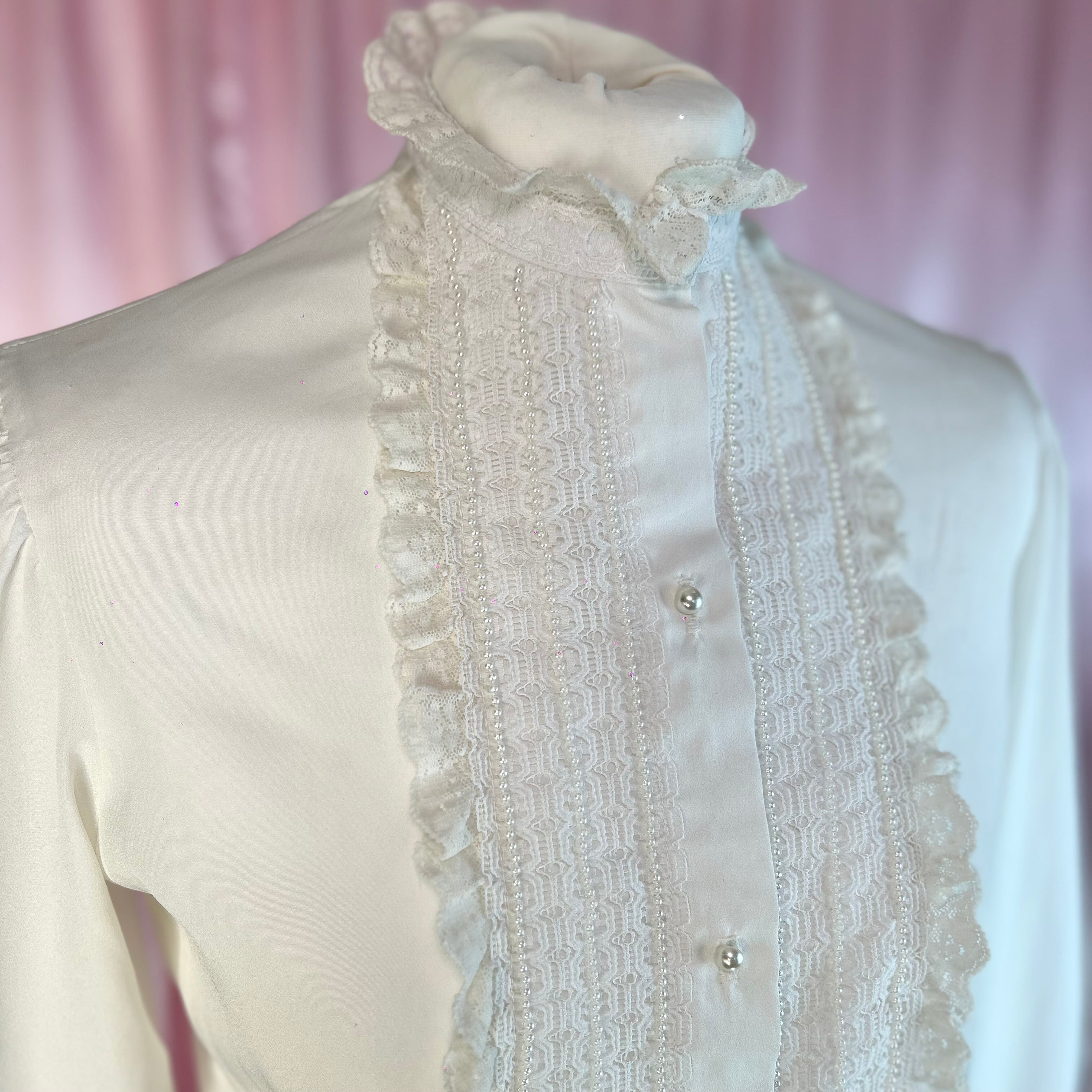 1980s White lace bib blouse, by RD#2, size 8