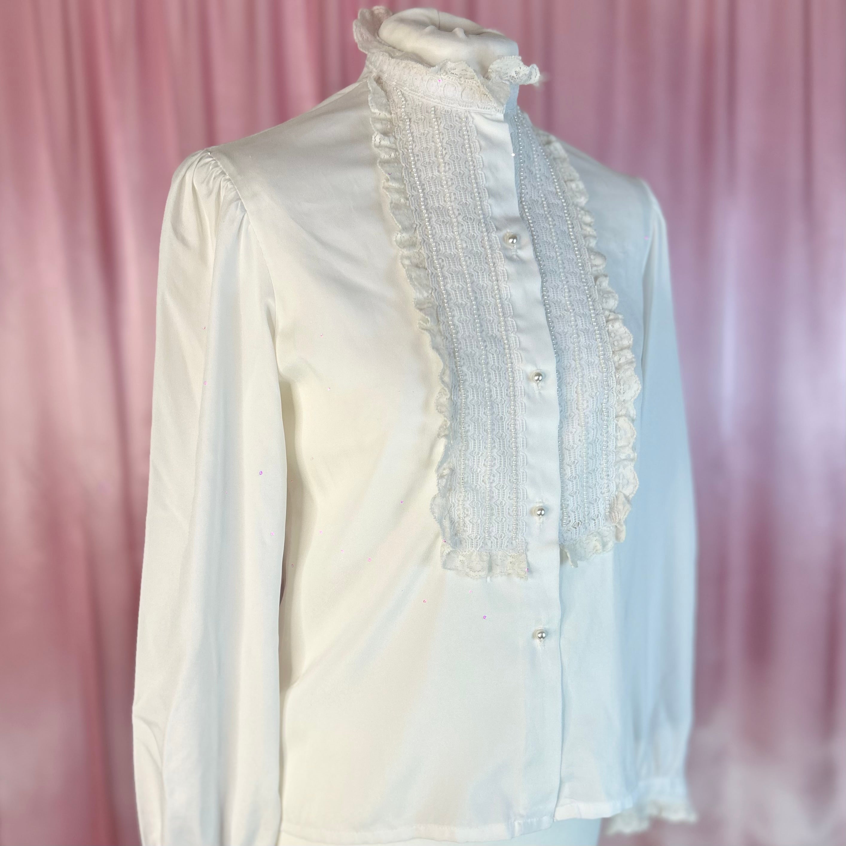 1980s White lace bib blouse, by RD#2, size 8