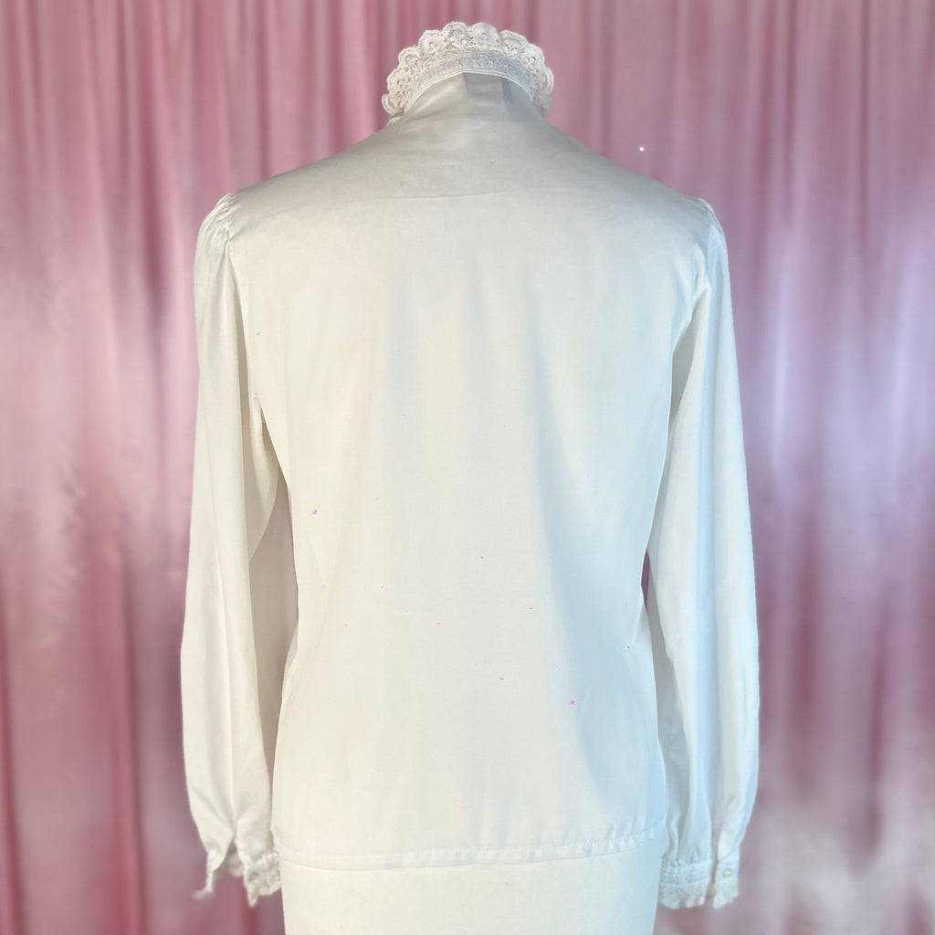 1980s White lace bib blouse, by RD#2, size 8