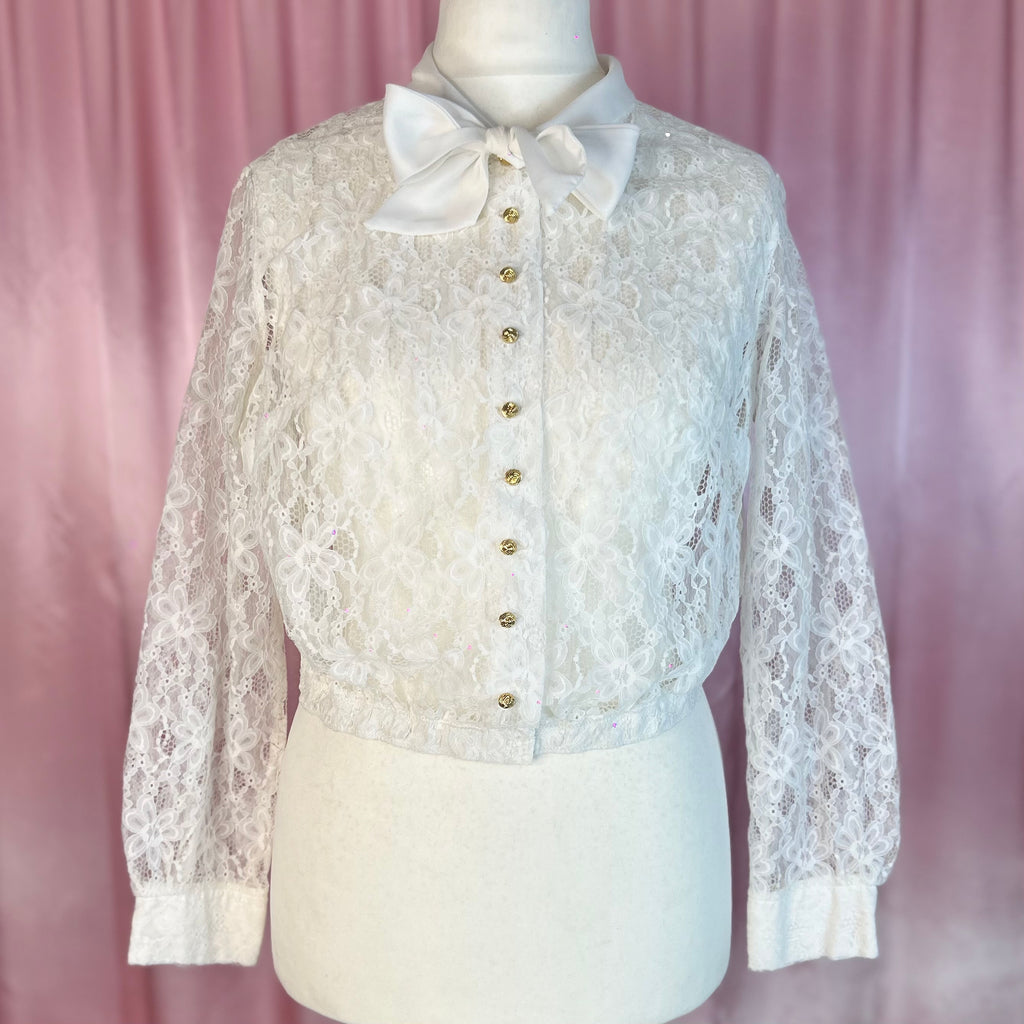 1980s Lace bomber style top, unbranded, size 14