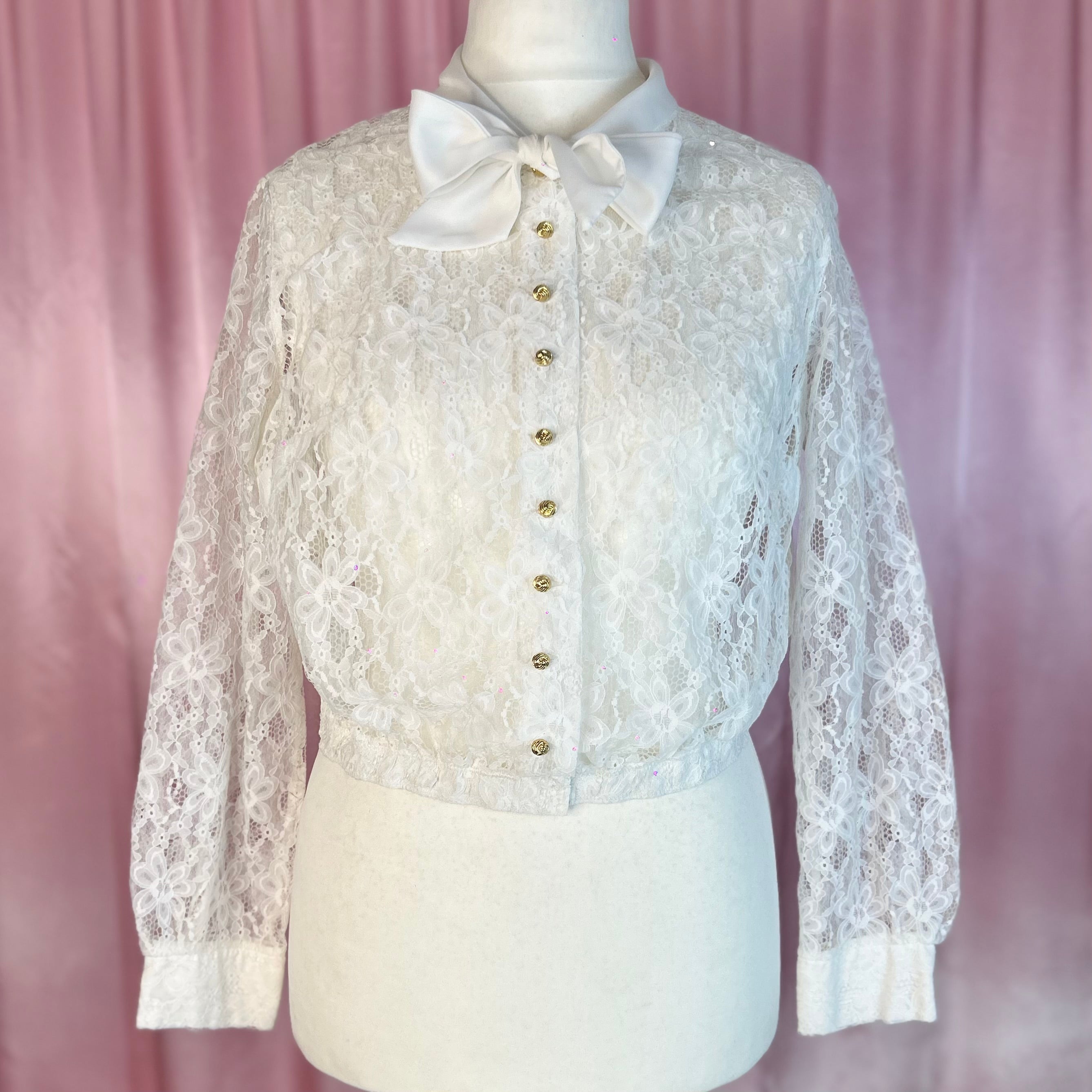1980s Lace bomber style top, unbranded, size 14