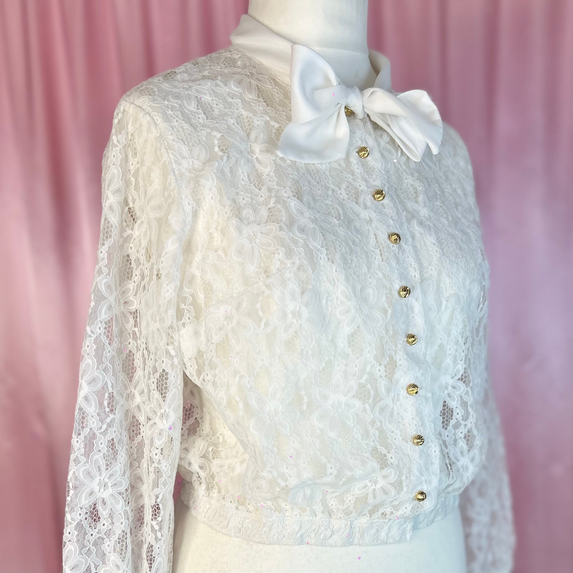1980s Lace bomber style top, unbranded, size 14