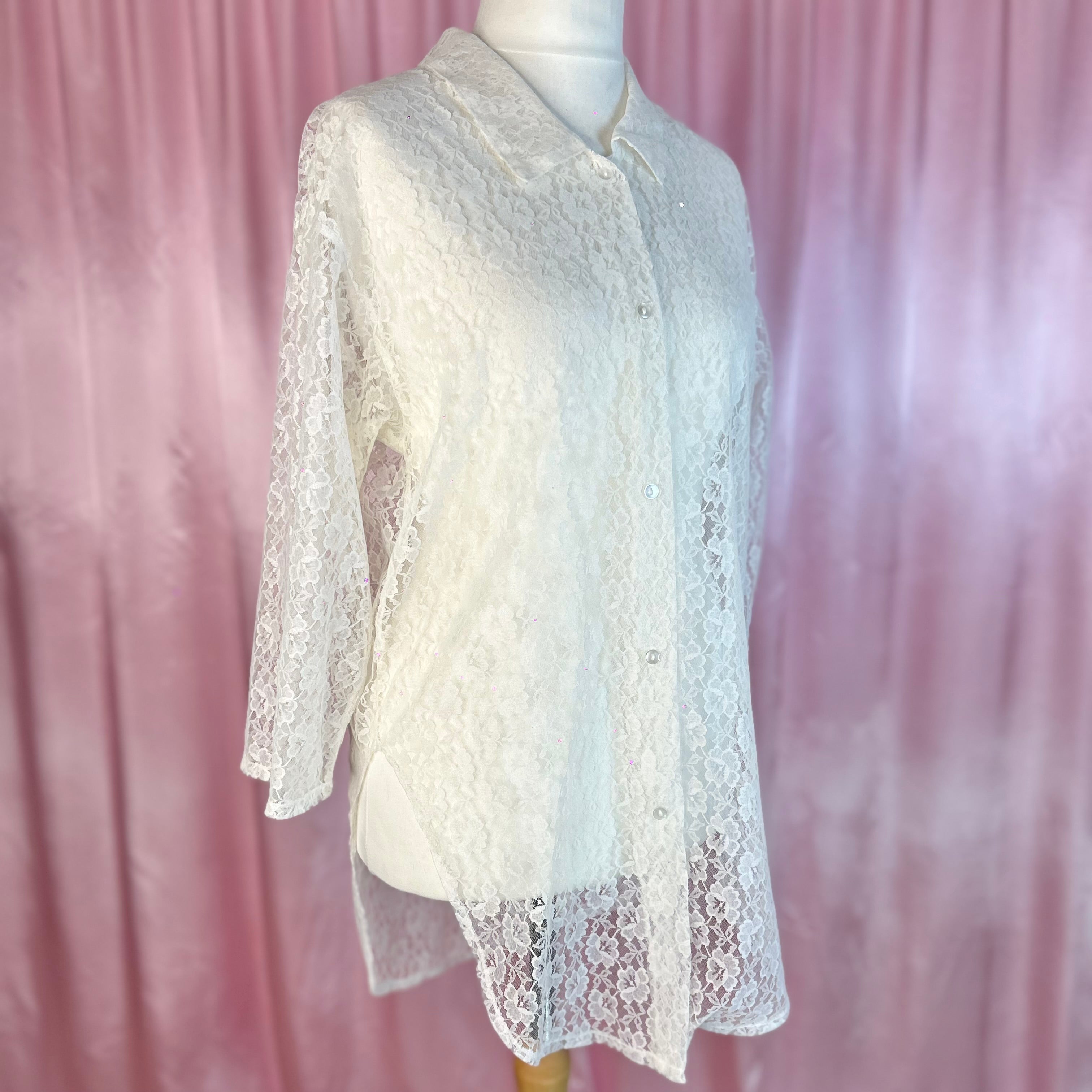 1980s oversize lace shirt, unbranded, size 14