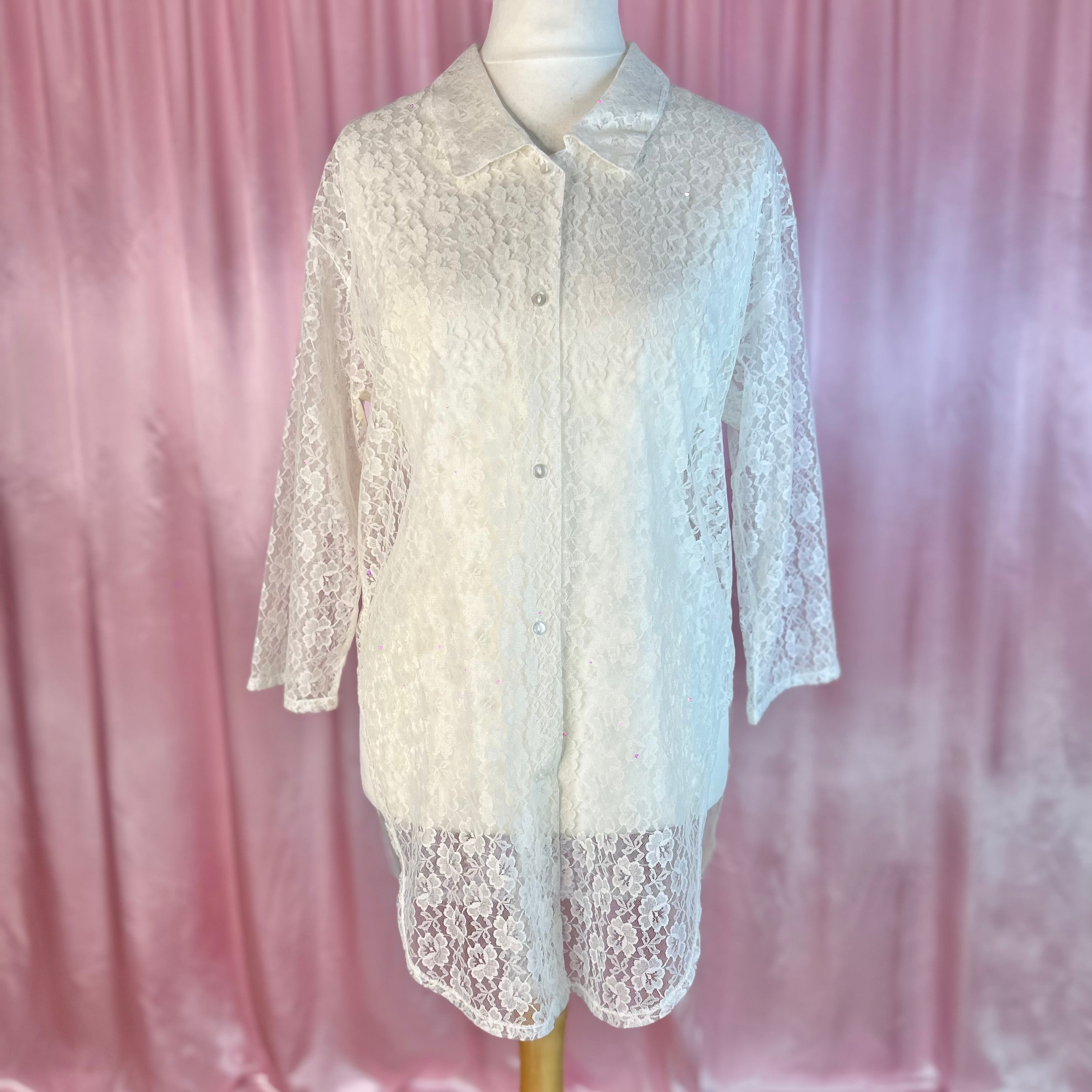 1980s oversize lace shirt, unbranded, size 14