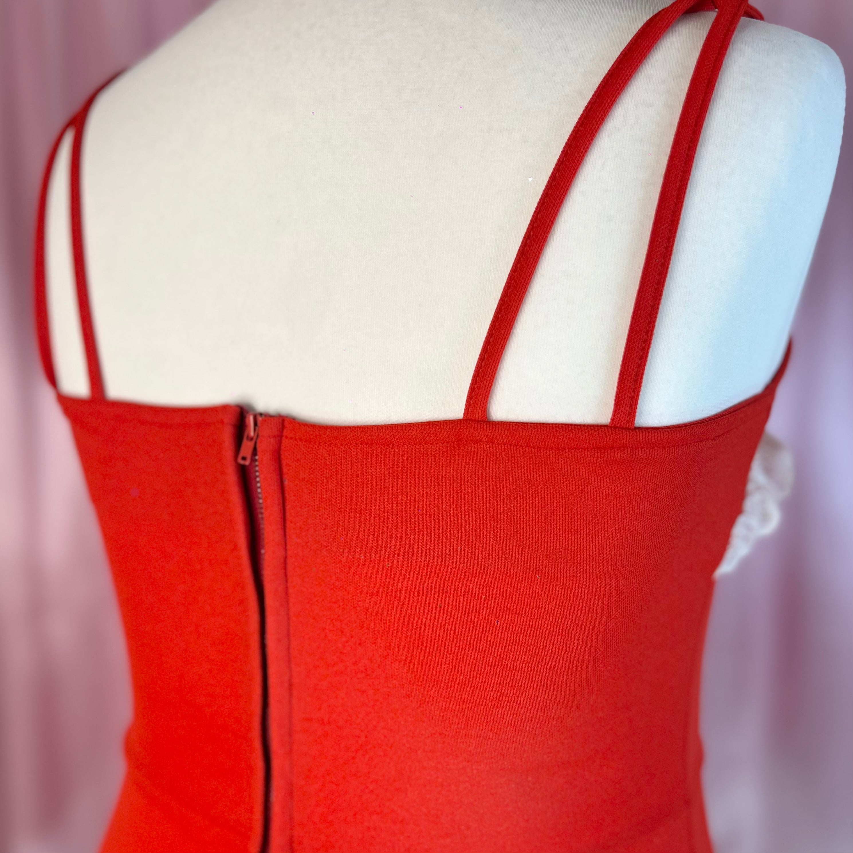 1970s Red crimplene Dress, Unbranded, Size 16