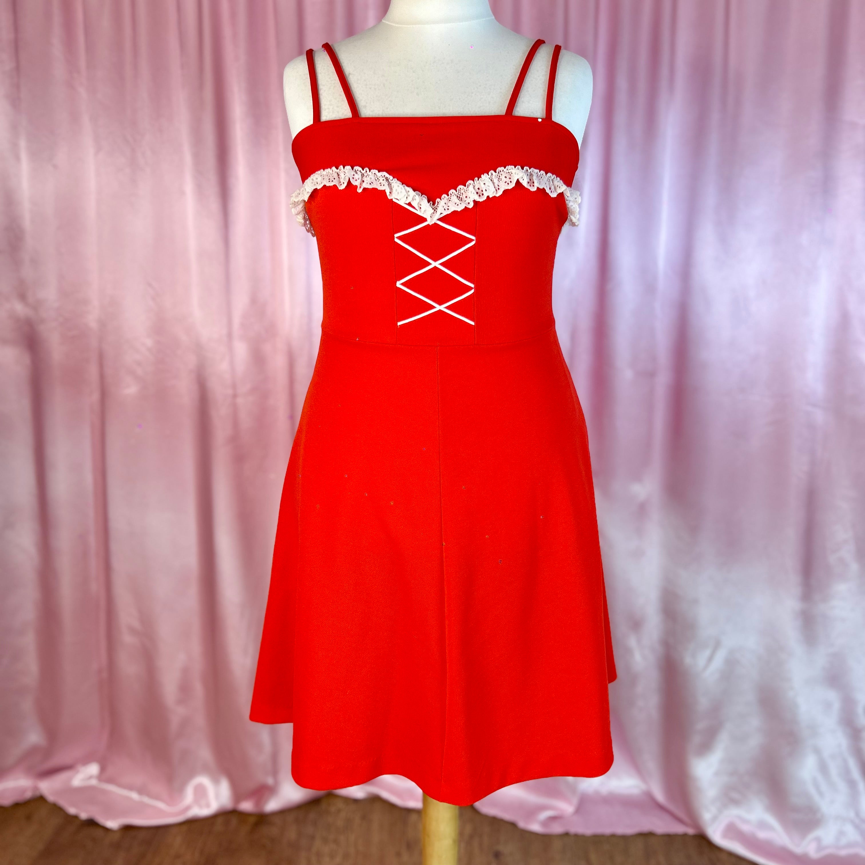 1970s Red crimplene Dress, Unbranded, Size 16