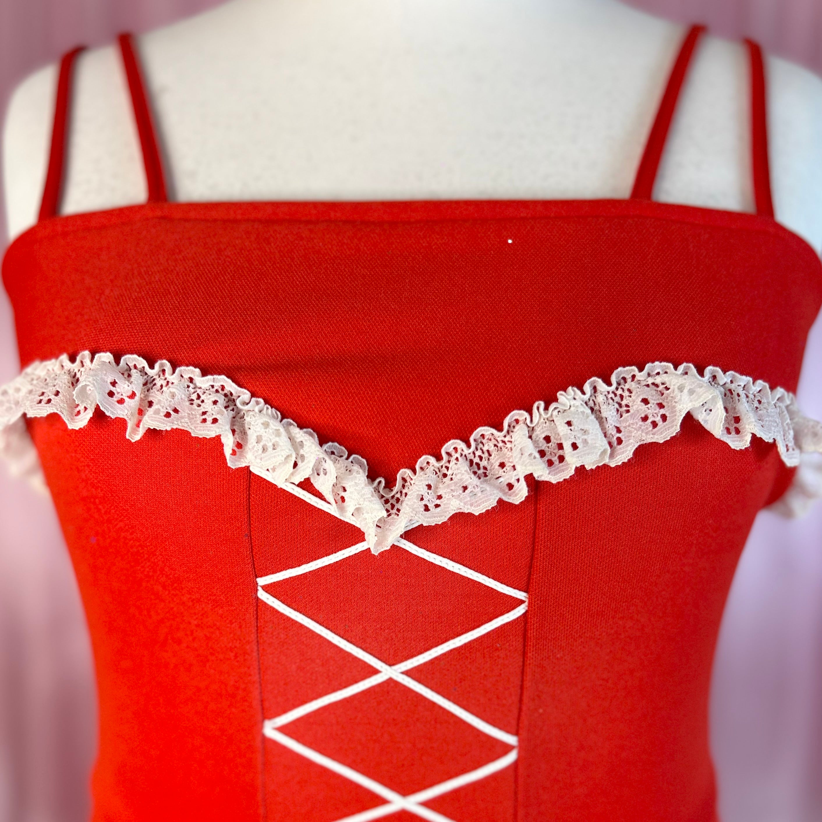 1970s Red crimplene Dress, Unbranded, Size 16