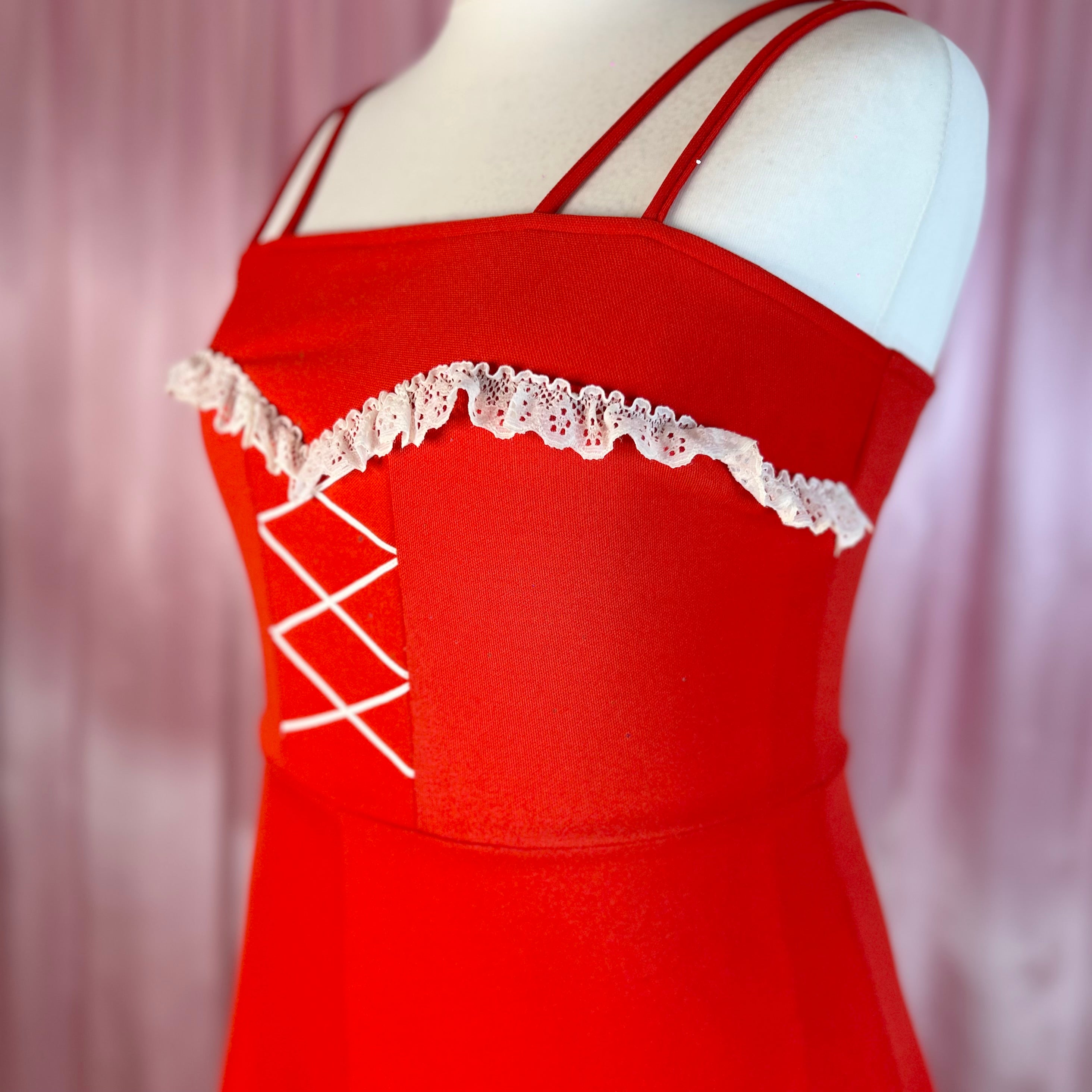 1970s Red crimplene Dress, Unbranded, Size 16