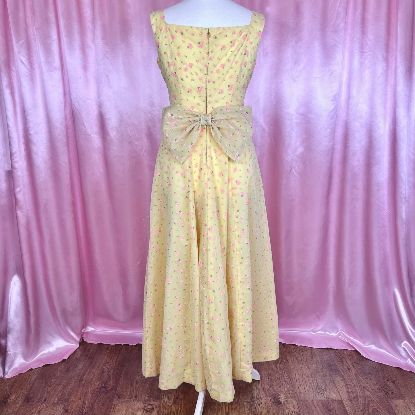 1950s Yellow floral maxi dress, handmade, size 14