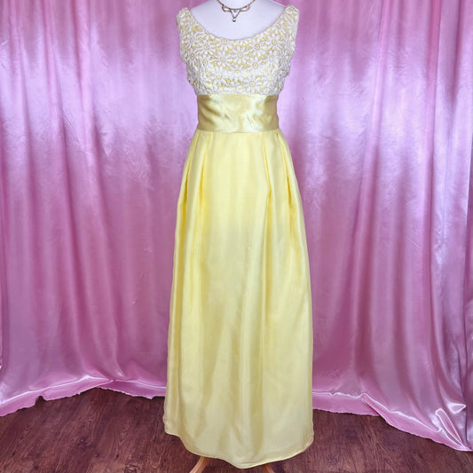 1960s Yellow maxi dress, handmade, size 6/8