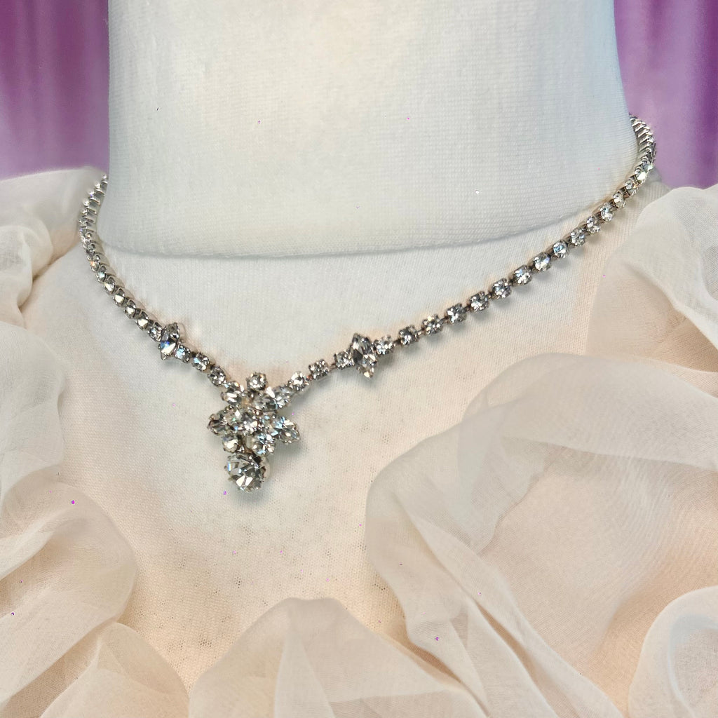 Silver 16” diamanté cluster necklace