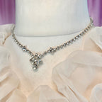Silver 16” diamanté cluster necklace