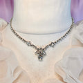 Silver 16” diamanté cluster necklace