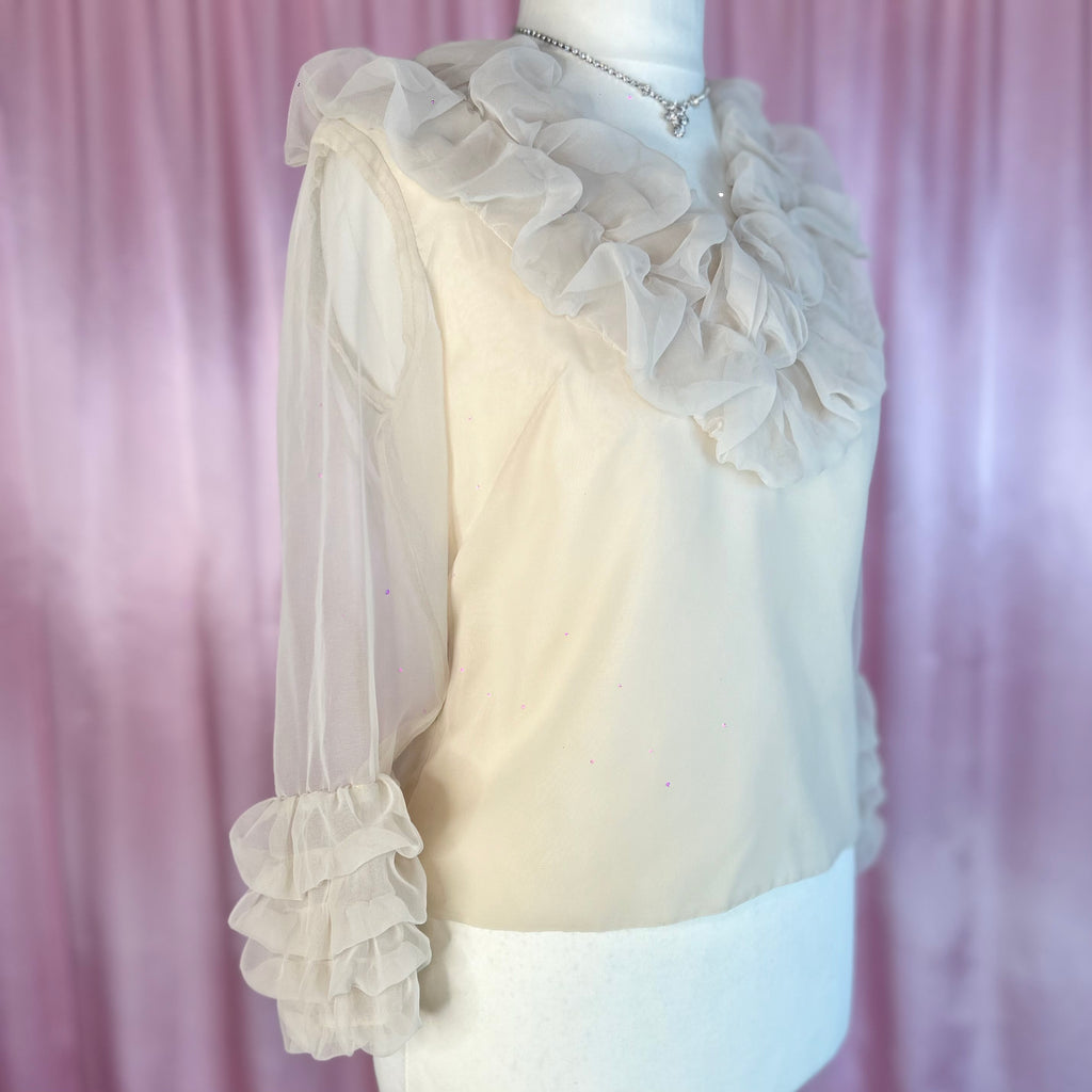 1950s Cream ruffled blouse, by Edith Hart, size 10